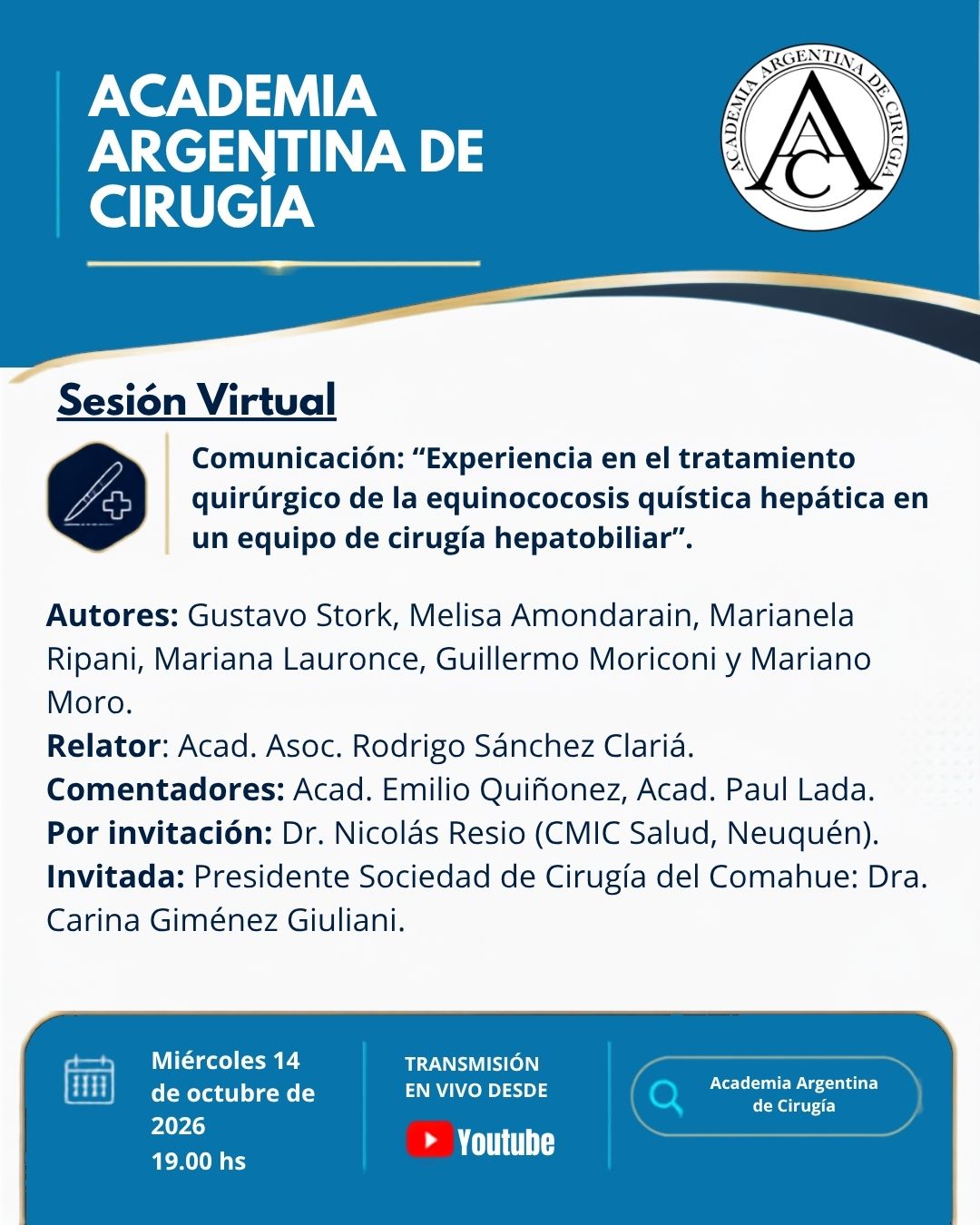 Flyer: Próxima Sesión Virtual: 14 de octubre